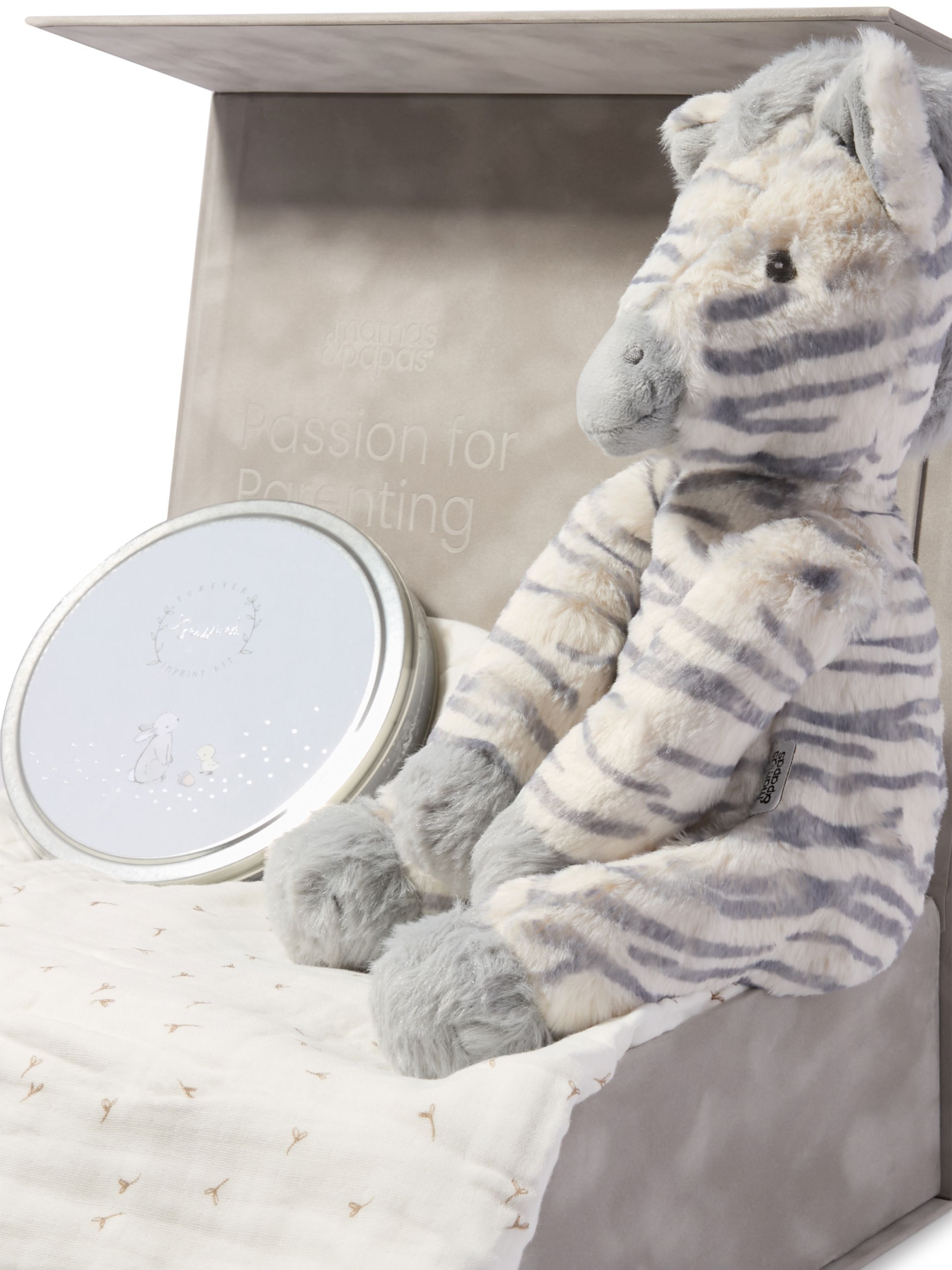 Keepsake Gift Set - Seed Muslin Blanket with Ziggy Zebra Soft Toy & Blue Imprint Tin image number 2